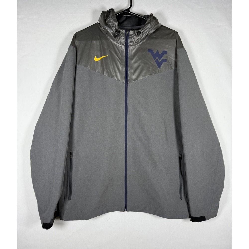 Nike West Virginia Sideline Jacket Mens XL Gray Full Zip Hooded Tech Windbreaker